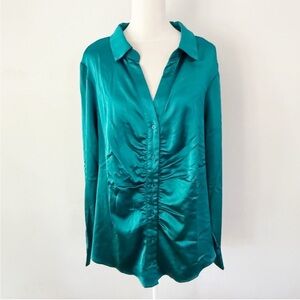 NWT Cato Women Ruched Satin Button Down Top 18/20W Glam Stretch Office Casual